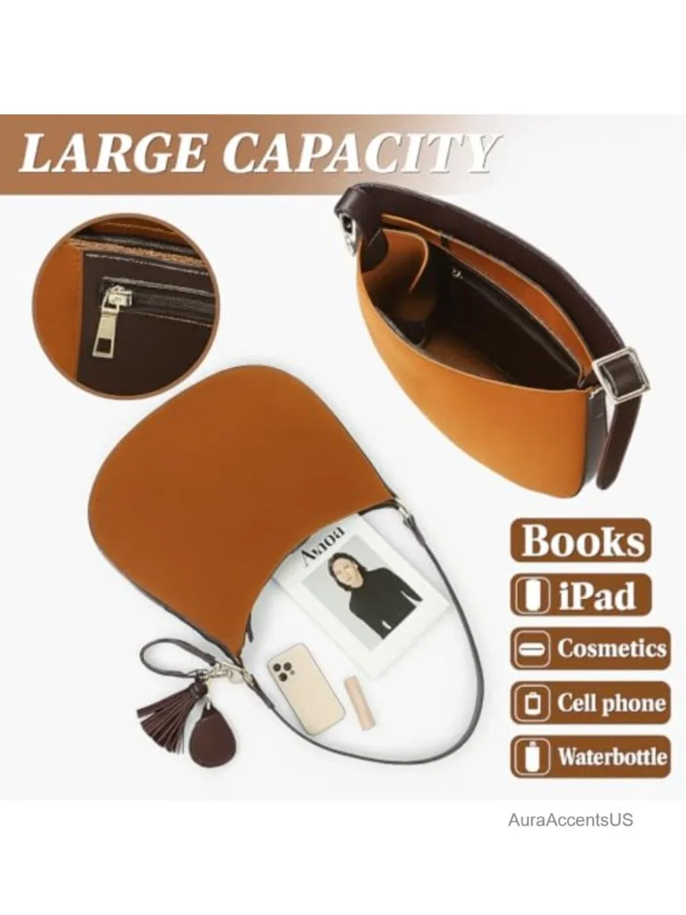 Women's Vegan Suede Hobo Shoulder Bag with Magnetic Closure